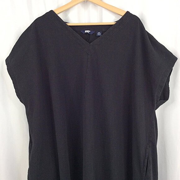 Lands End Caftan Dress Women's Plus Size 2X Black V-Neck Hi Low Dolman Sleeve - Picture 3 of 8